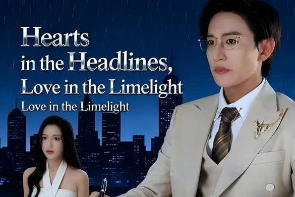 Hearts in the Headlines, Love in the Limelight rich media visual for a Dramabox revenge drama about public scandal, hidden power, and romance
