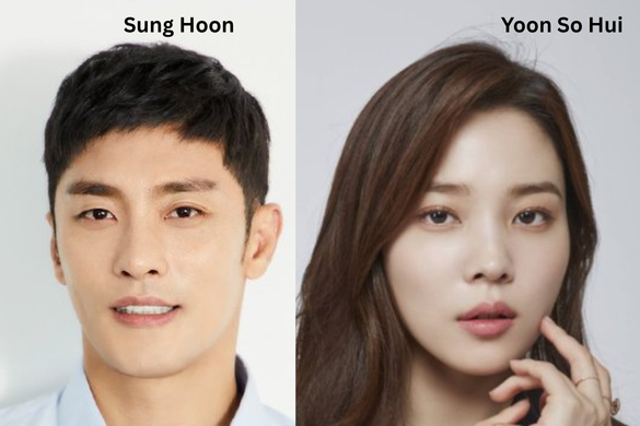 A dramatic scene inspired by Honey, Guess Who’s the REAL BOSS showing a poised female lead and a stylish CEO male lead in a high-society atmosphere.